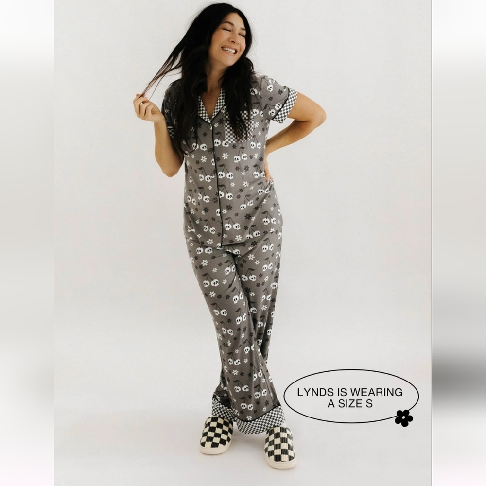 NWT Cropped Staykation Skelly Bamboo Rib PJ Set "Skelly & Cherry"
